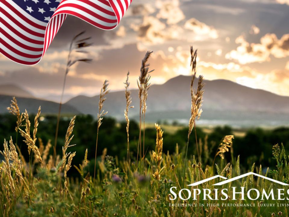 American flag against front range view