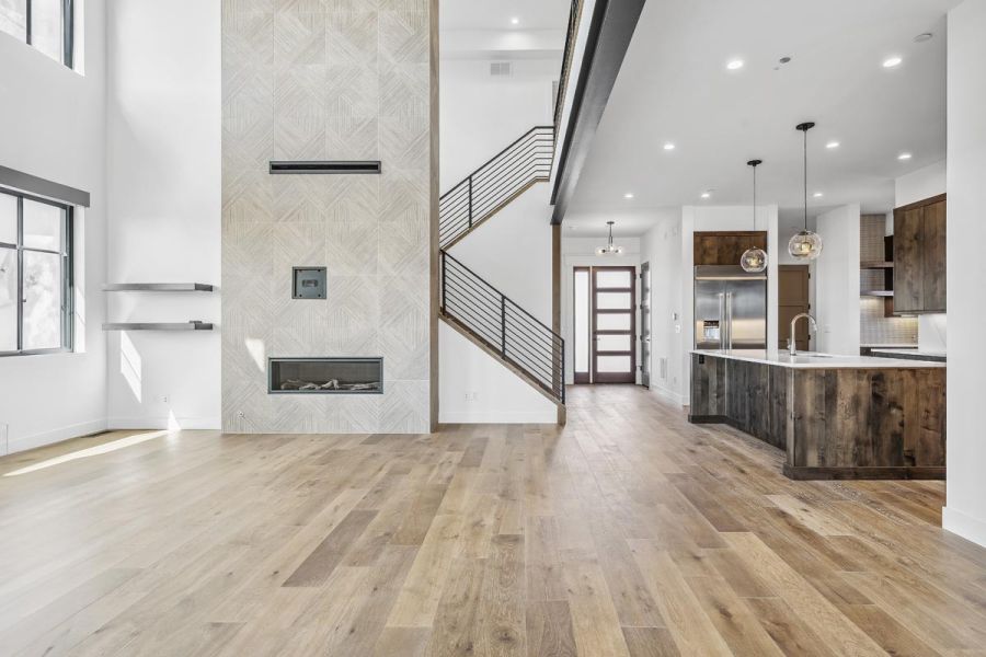 Fireplace, Family Room, and Kitchen